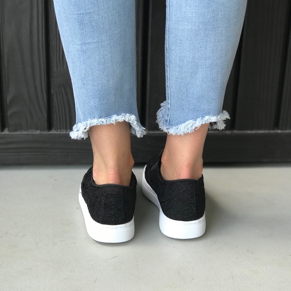 Black Lace Slip On Espadrille Sneakers - Picture 6 of 8